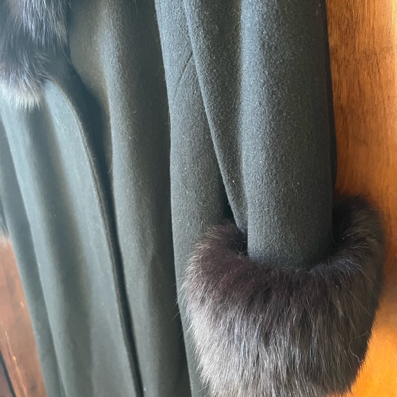 Luxury Long Swing Coat Marvin Richards Vintage Black Wool Fox Fur Trim - Picture 5 of 14